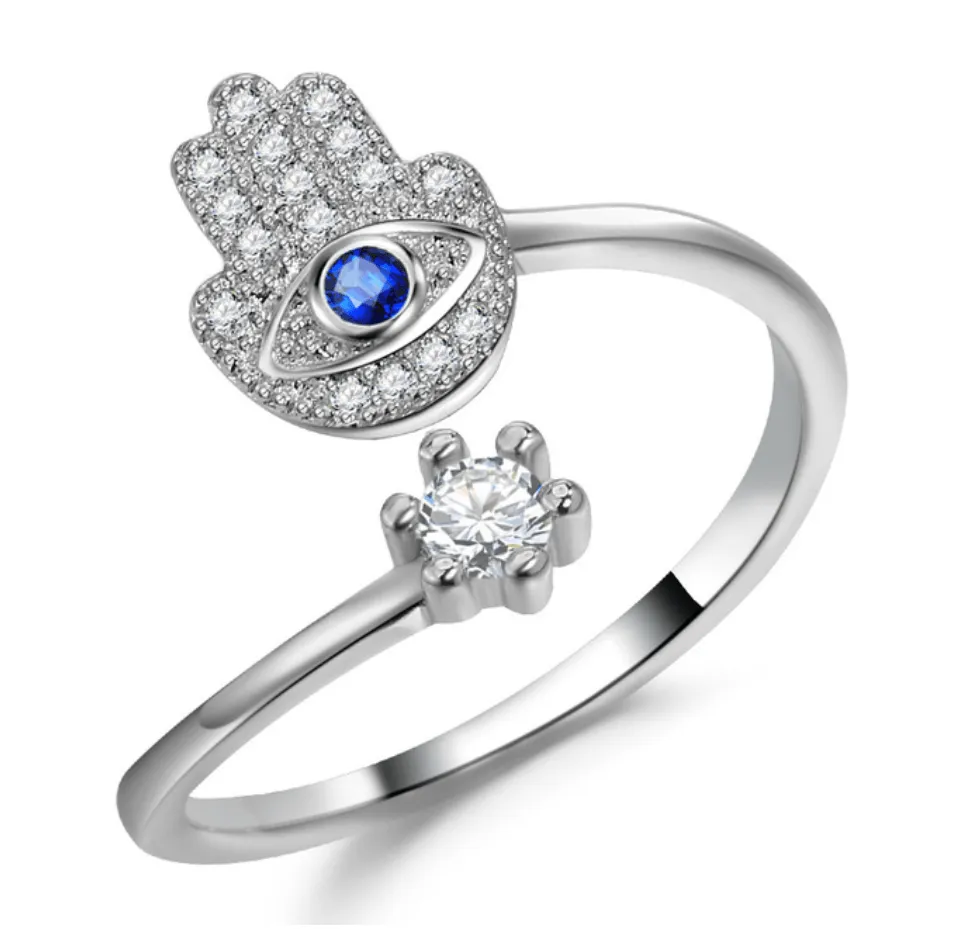 Hamsa Hand Cubic Zircon Protection Ring