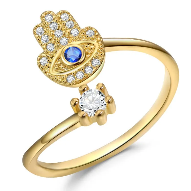 Hamsa Hand Cubic Zircon Protection Ring