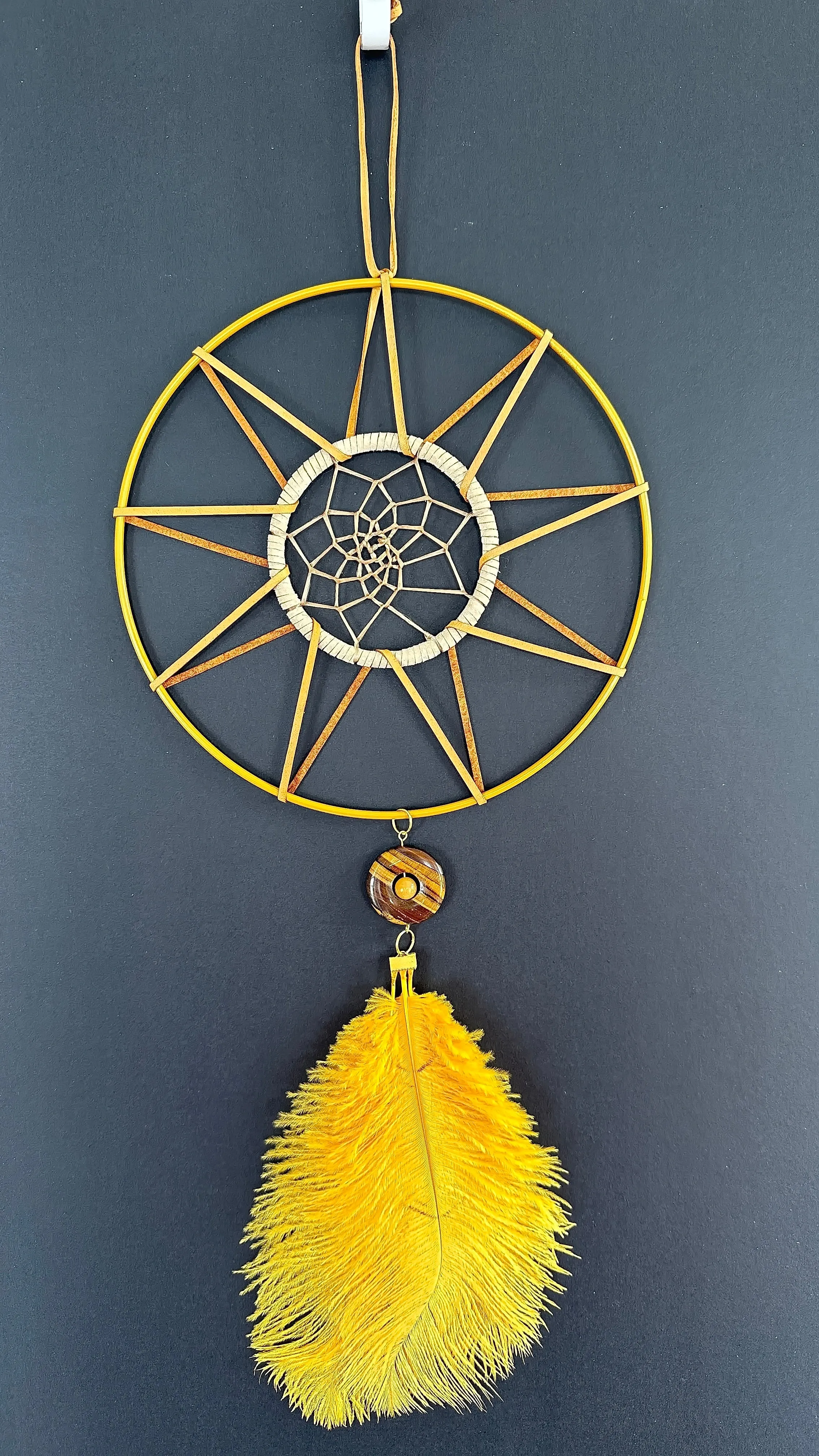 Hand Crafted Dreamcatcher w/Tiger's Eye, Citrine, Ostrich Feather (L)