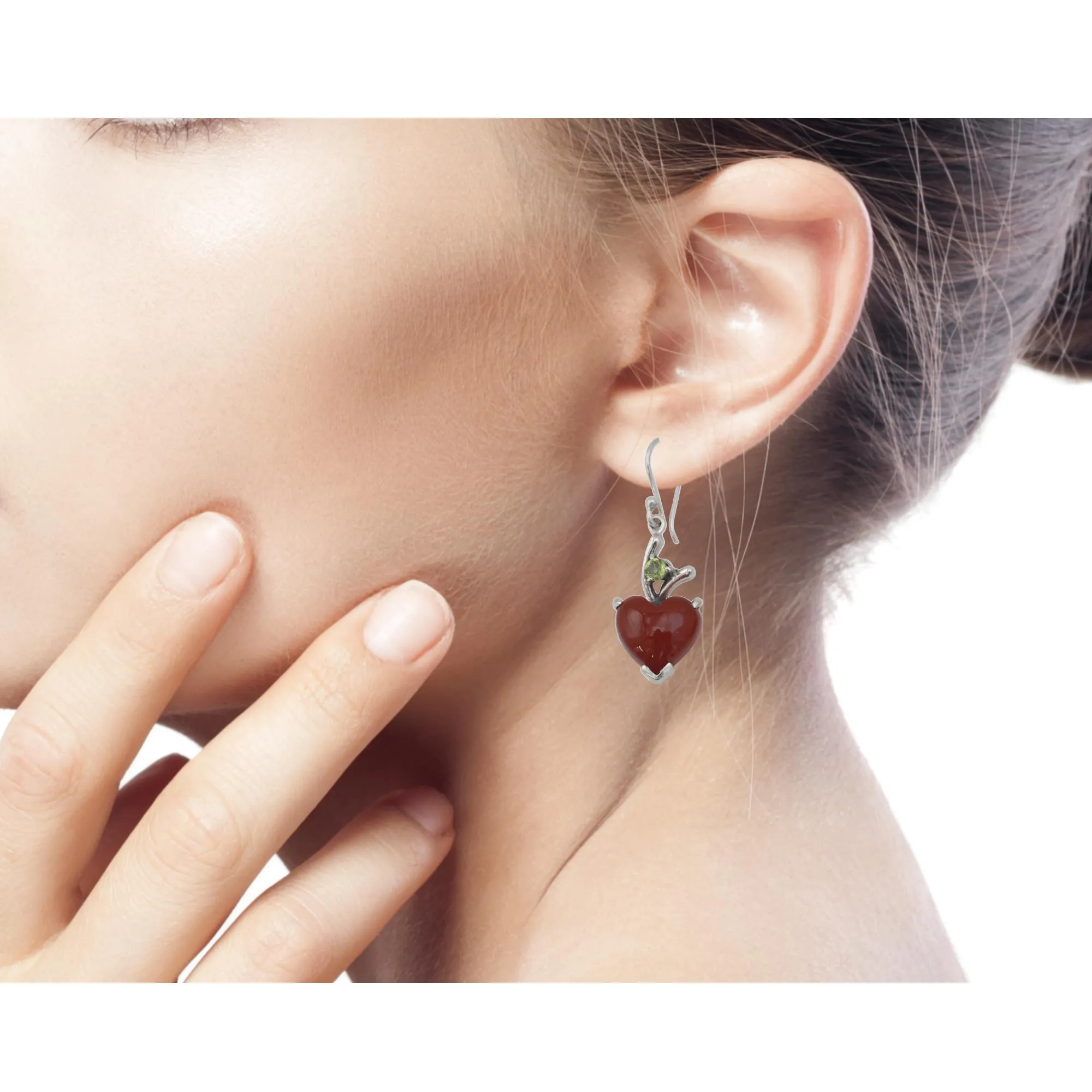 Heart Jewelry Earrings with Red Onyx and Peridot  - A Sigh of Romance | NOVICA