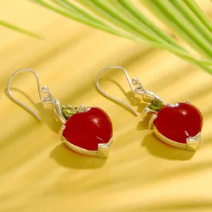 Heart Jewelry Earrings with Red Onyx and Peridot  - A Sigh of Romance | NOVICA