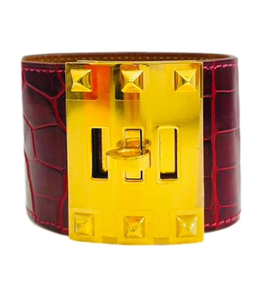 Hermes Alligator Skin Dog Extreme Cuff Bracelet