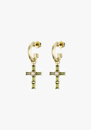 HOLLYWOOD CROSS CHARM EARRINGS GOLD/PERIDOT