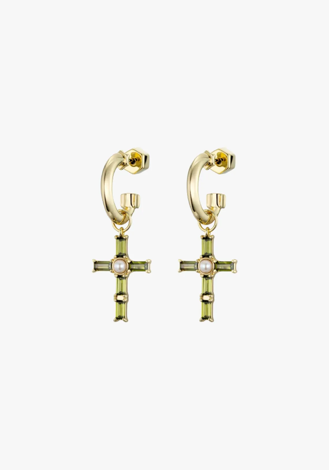 HOLLYWOOD CROSS CHARM EARRINGS GOLD/PERIDOT