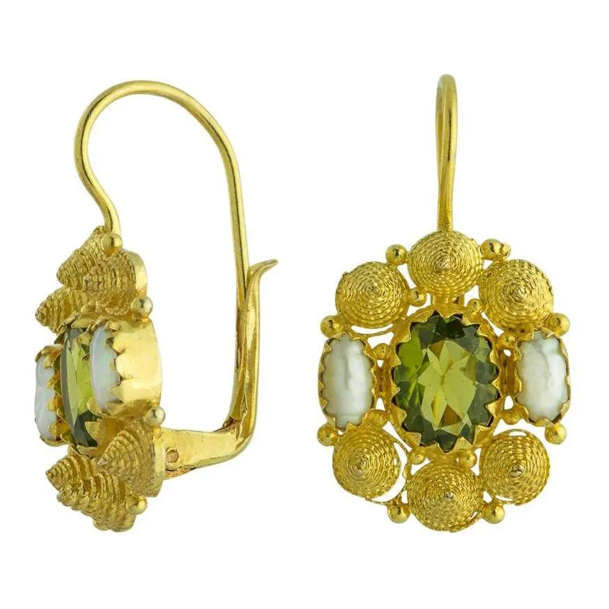 Jane Austen 14k Gold, Peridot and Pearl Earrings