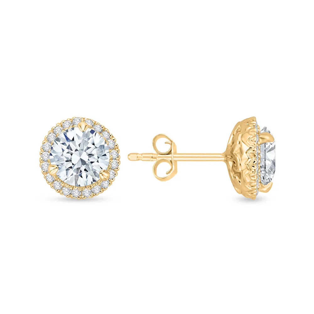 KATARINA 7/8 cttw Lab Grown Diamond Halo Earrings in 14k Gold