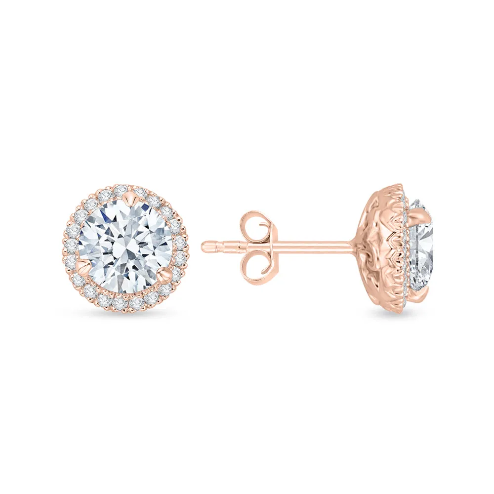 KATARINA 7/8 cttw Lab Grown Diamond Halo Earrings in 14k Gold