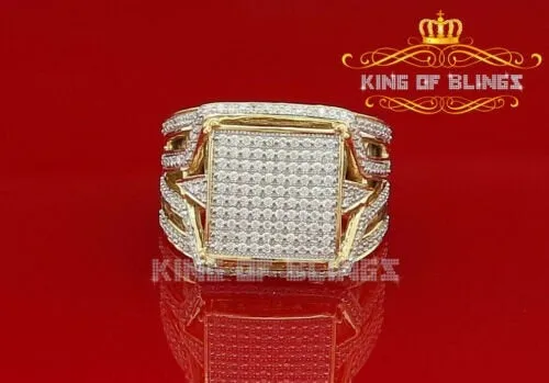 King Of Bling's 925 Yellow Silver Cubic Zirconia 3.00ct Men's Adjustable Ring From Size 9 to 11