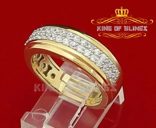 King Of Bling's Men's 13.00ct Cubic Zirconia Yellow Silver Round Adjustable Ring From SZ 9 to 11