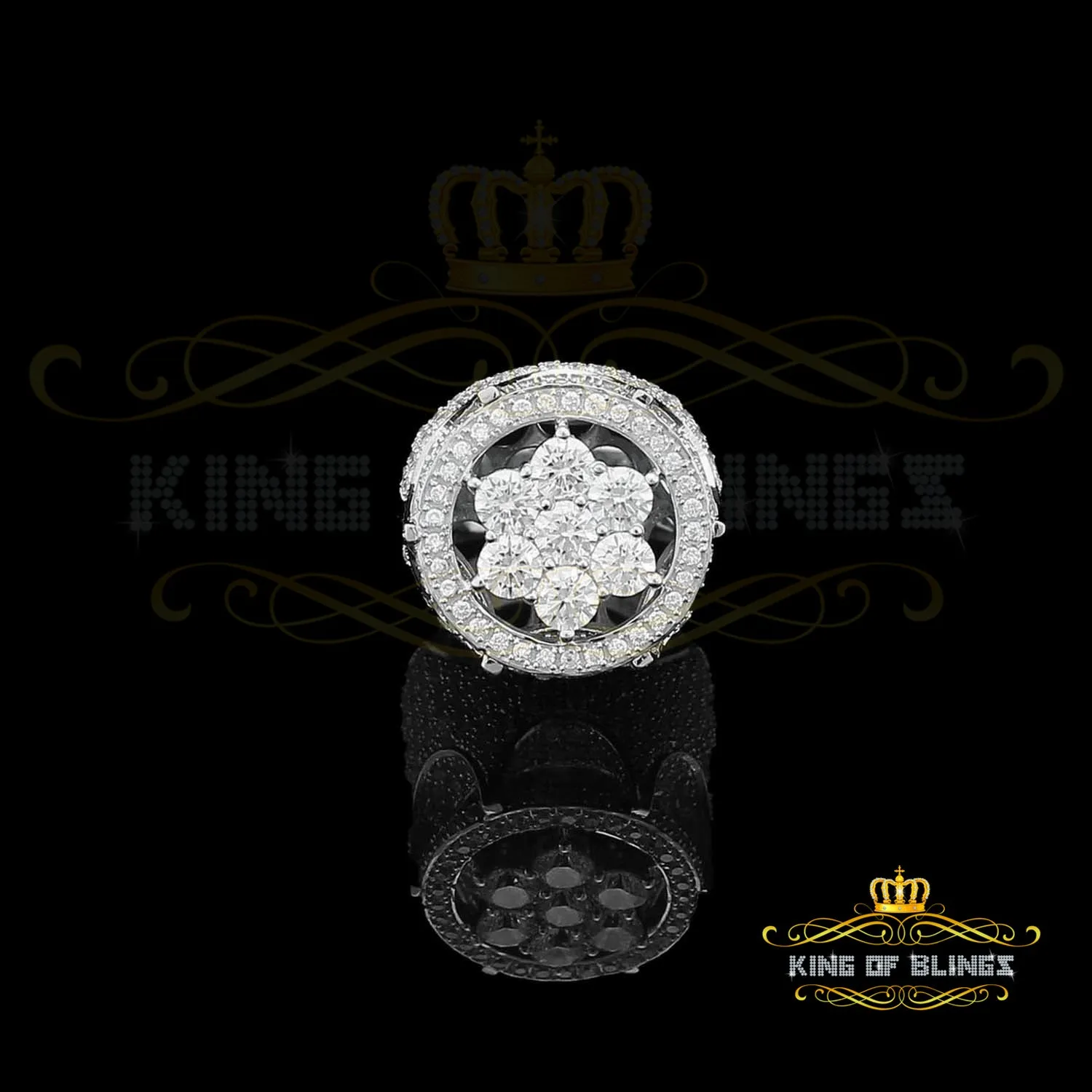 King Of Bling'sWhite Silver Cubic Zirconia 16.50ct Men's Adjustable Ring From Size 10 to 12