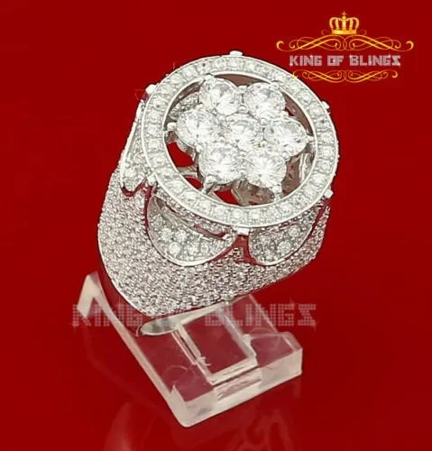 King Of Bling'sWhite Silver Cubic Zirconia 16.50ct Men's Adjustable Ring From Size 10 to 12