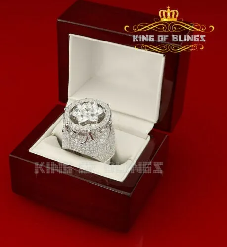 King Of Bling'sWhite Silver Cubic Zirconia 16.50ct Men's Adjustable Ring From Size 10 to 12