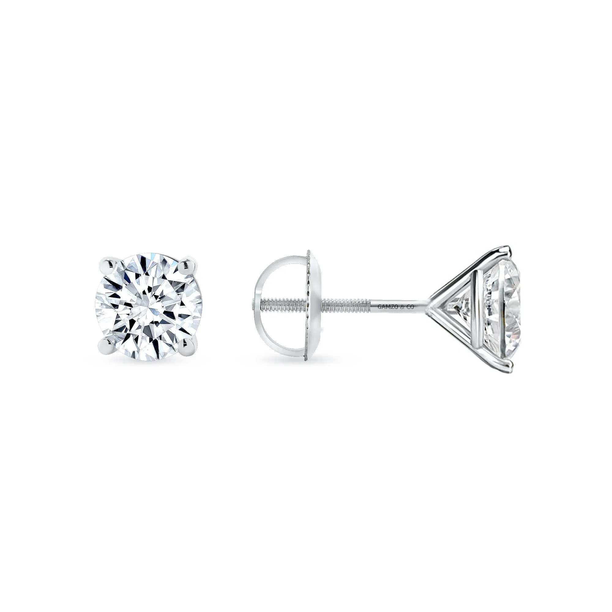 Lab Grown Round Diamond Stud Earrings - 4 Prong Screw Back Martini Setting