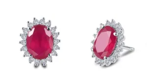 Lab Grown Ruby Halo Post Earrings E0308CRP