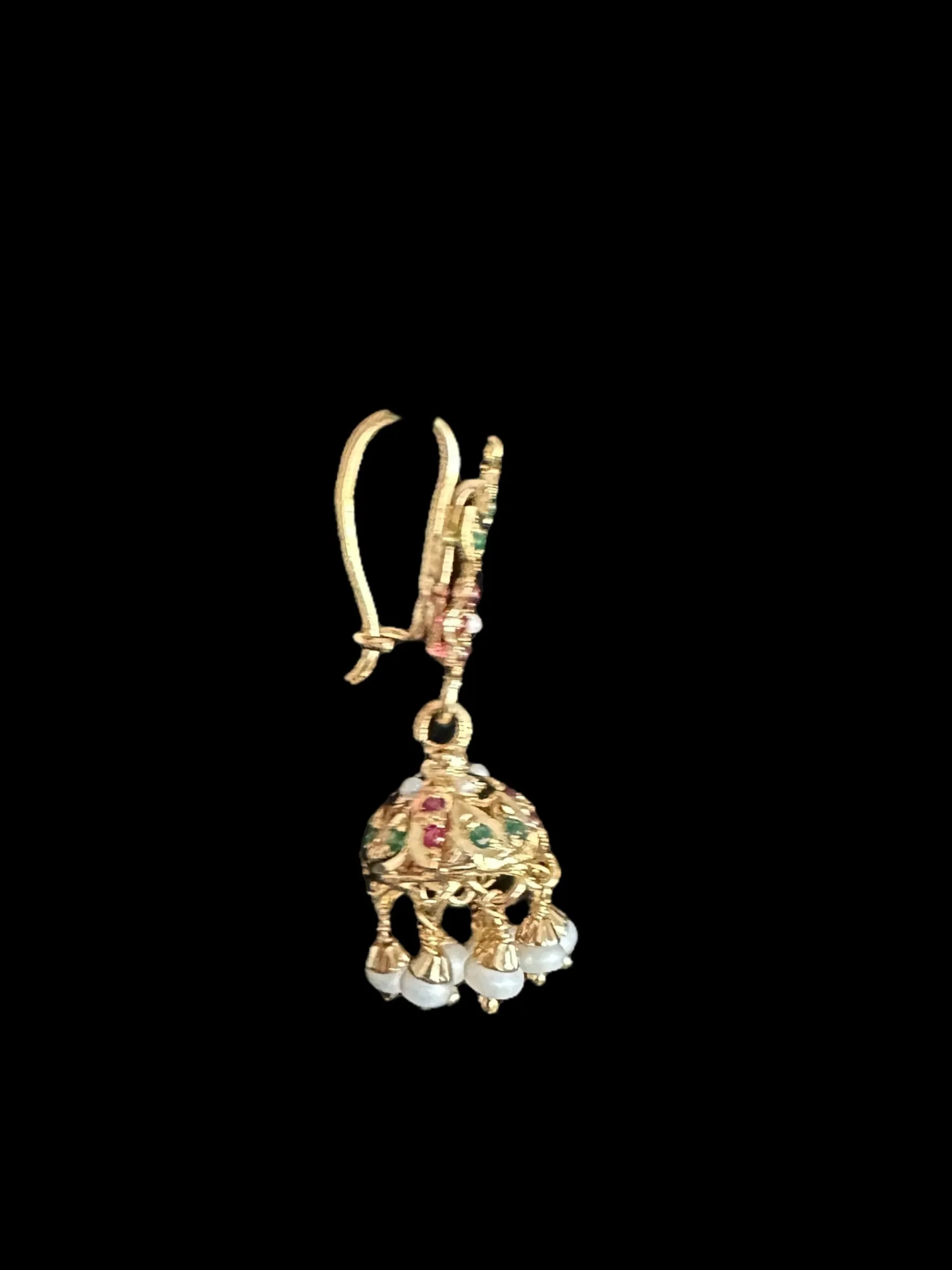 Light weight jhumka earrings in gold plated silver - ruby emerlad ( READY TO SHIP )