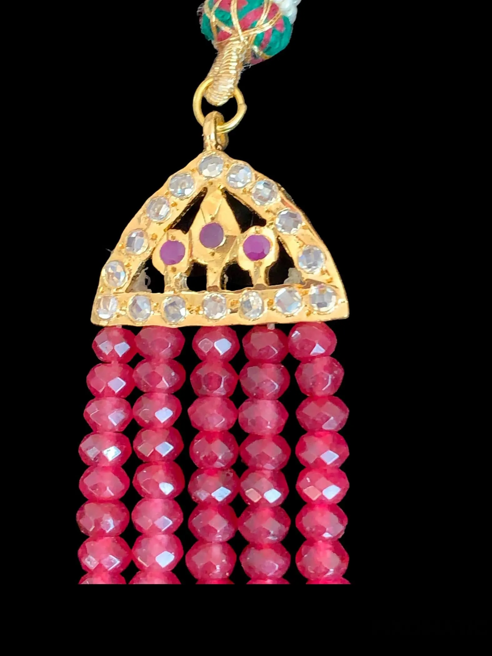 LN47 Ramia Hyderabadi long ruby beaded rani haar with earrings ( READY TO SHIP )