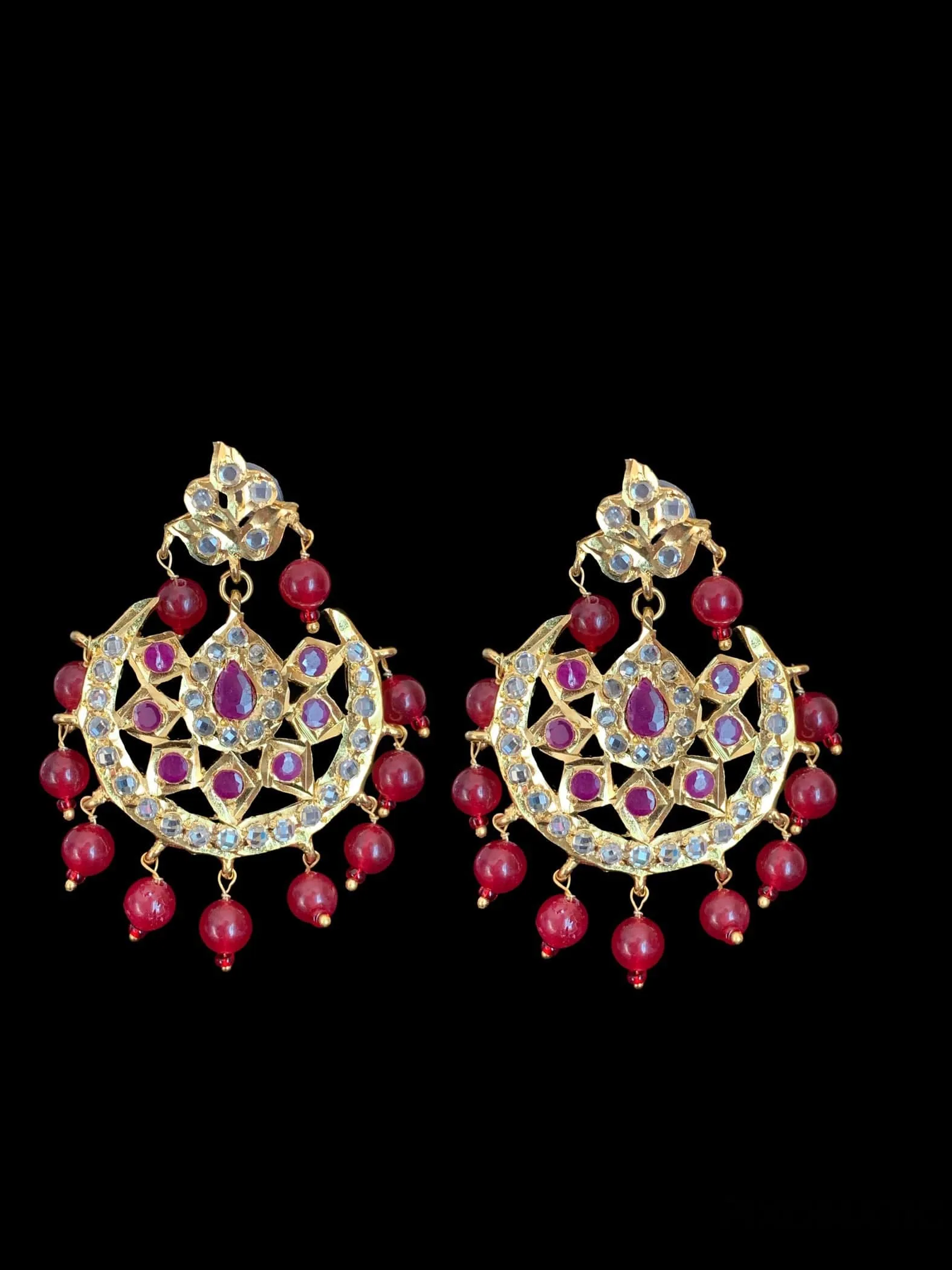 LN47 Ramia Hyderabadi long ruby beaded rani haar with earrings ( READY TO SHIP )