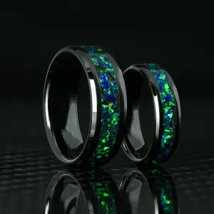 Matching Black Emerald Opal Glowstone Wedding Ring Set