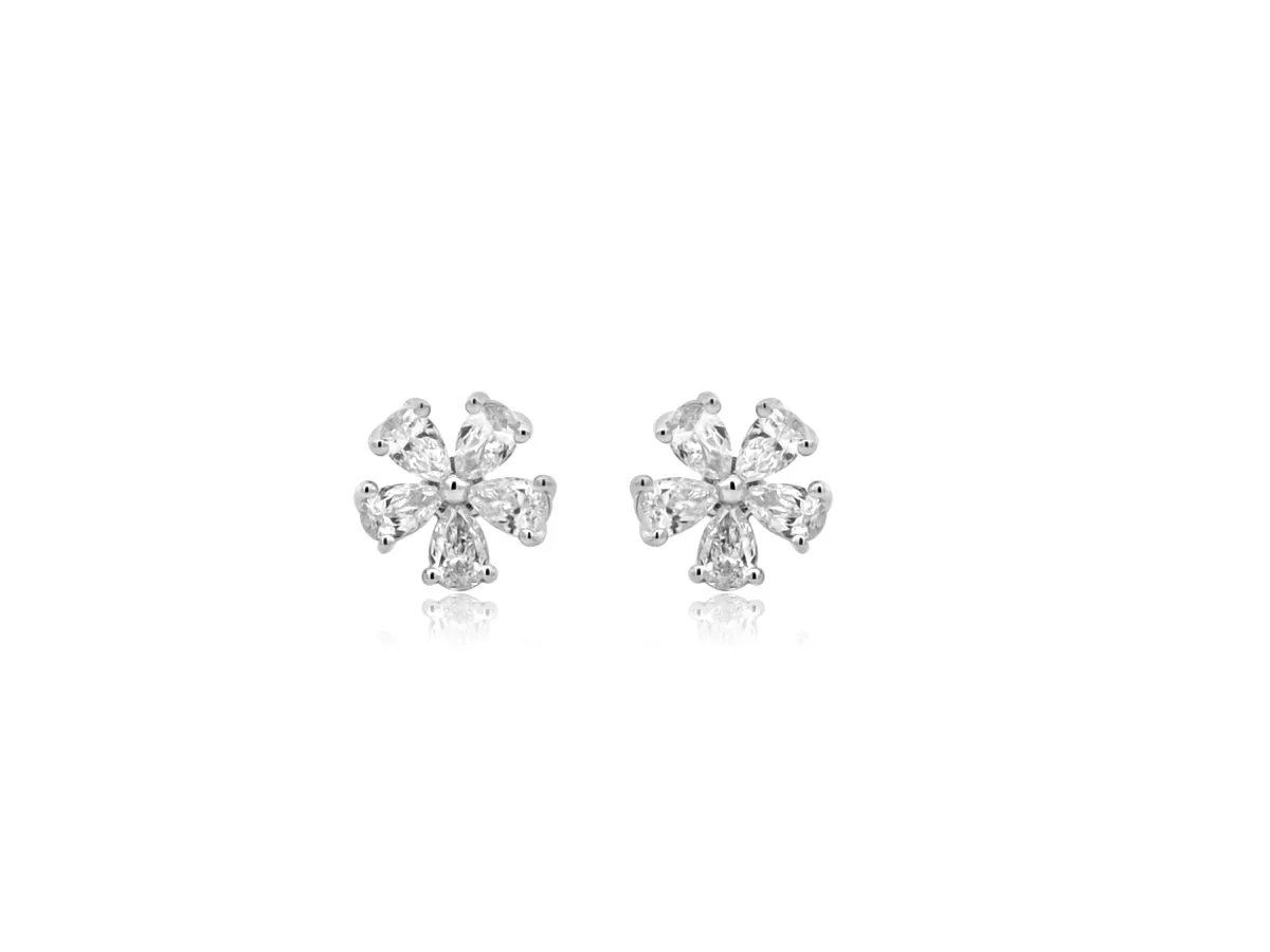 Medium White Gold Diamond Petal Earrings