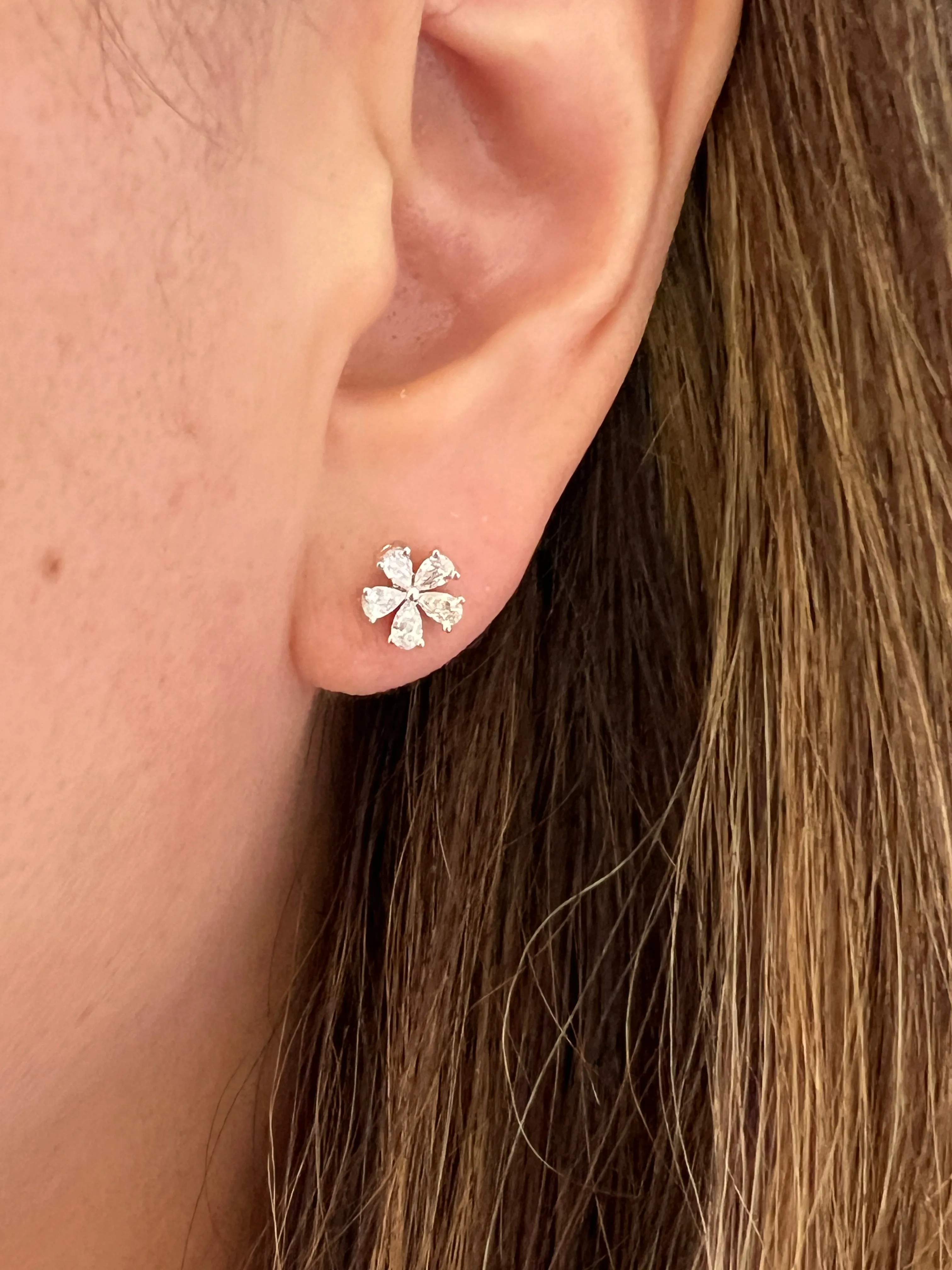 Medium White Gold Diamond Petal Earrings