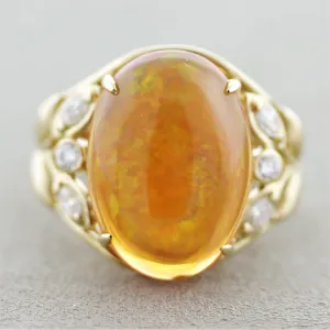 Mexican Fire Opal Diamond Gold Ring