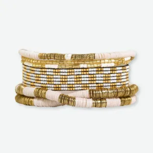 Mixed Bracelet Stack of 6 Ivory and Gold