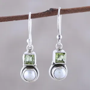 Moonglow Garden Peridot Pearl Dangle Earrings