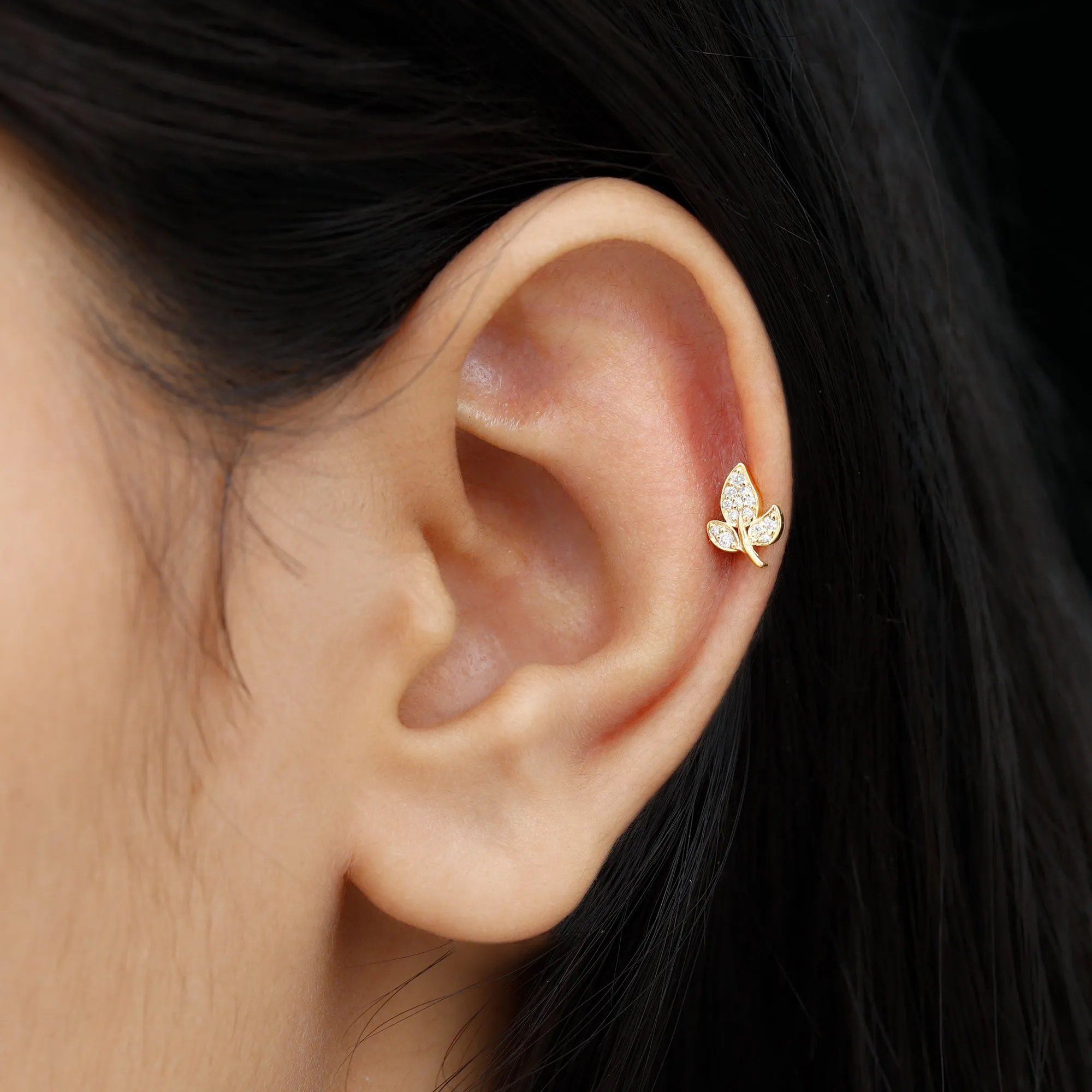 Nature Inspired Diamond Leaf Cartilage Earring