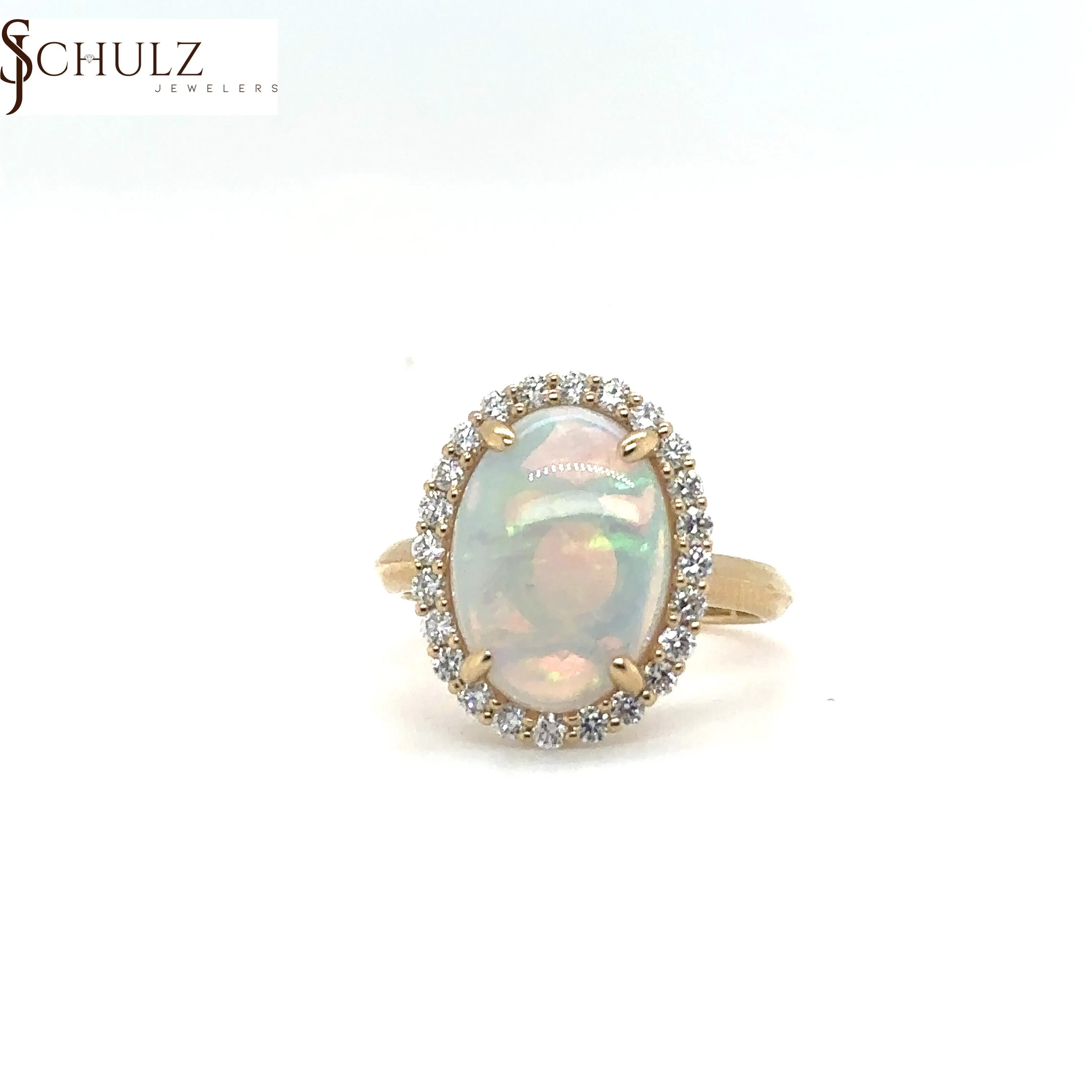 Opal & Diamond Oval Halo Yellow Gold Ring