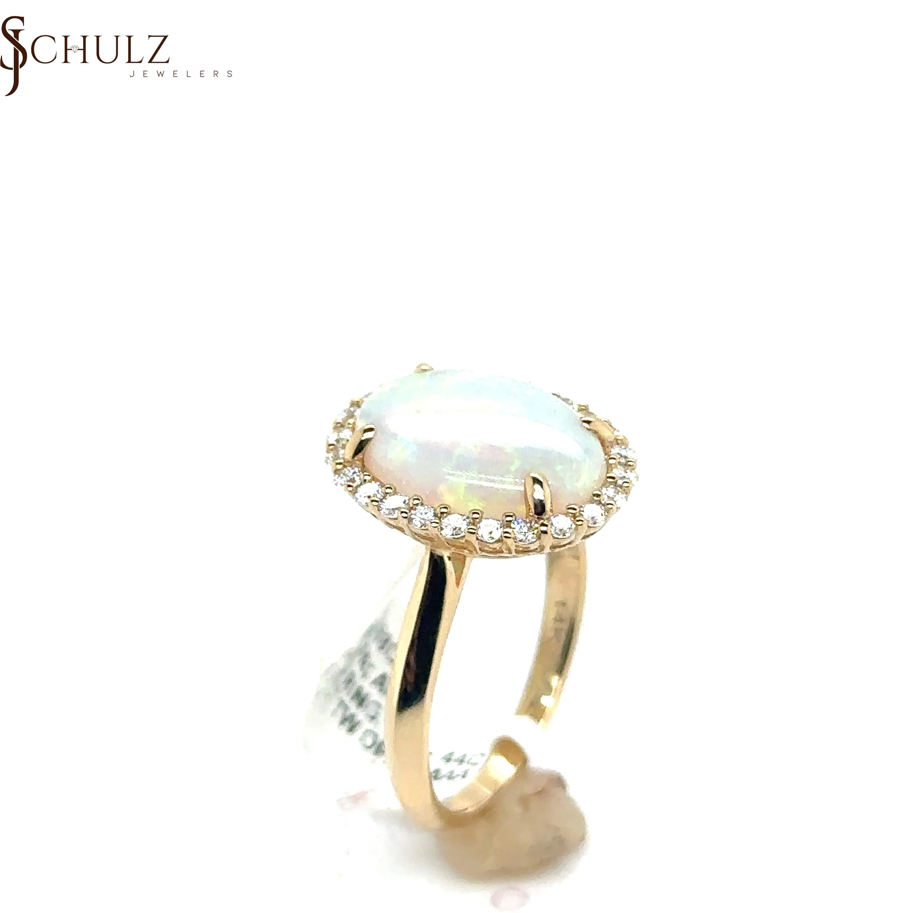 Opal & Diamond Oval Halo Yellow Gold Ring