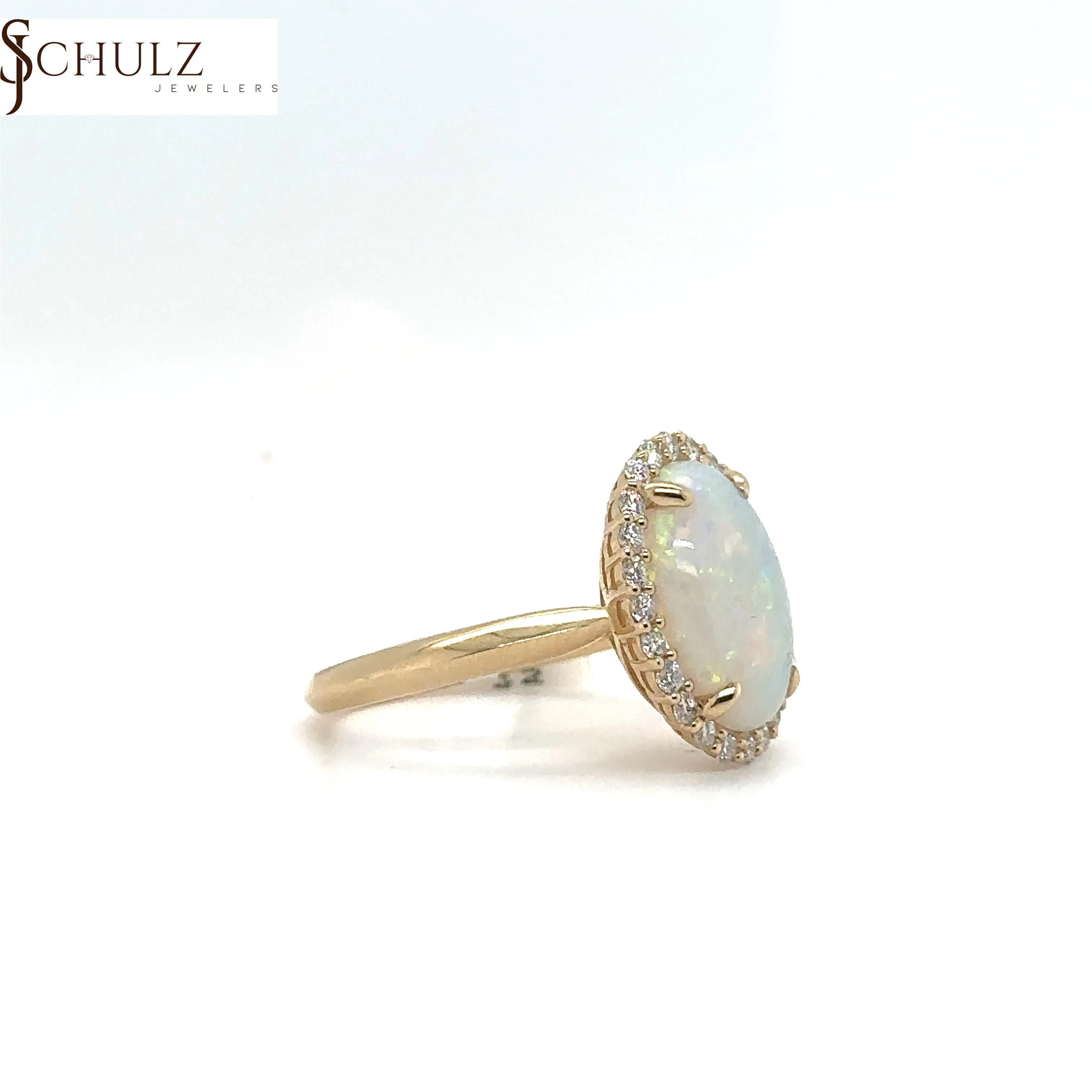 Opal & Diamond Oval Halo Yellow Gold Ring