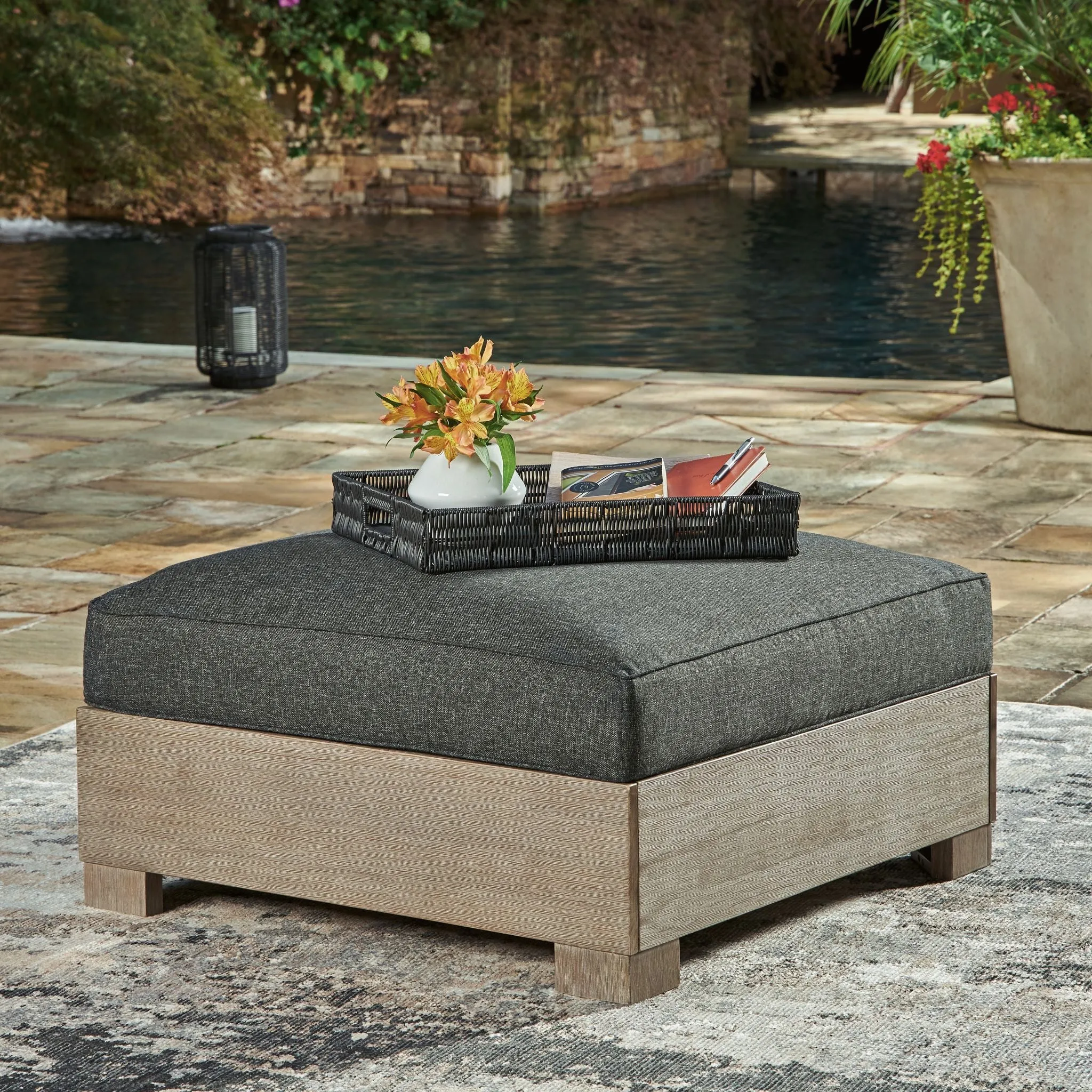 Outdoor Citrine Park Ottoman with Cushion