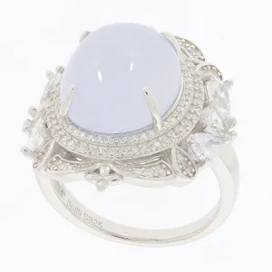 Oval White Opal Sterling Silver Ring with Moissanite Accent