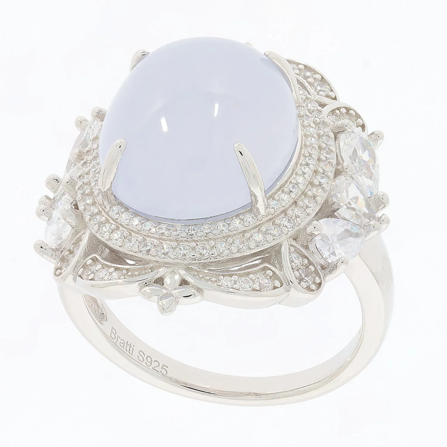 Oval White Opal Sterling Silver Ring with Moissanite Accent