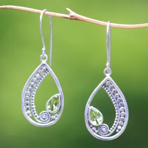 Paisley Swirl Sterling Silver Peridot Dangle Earrings