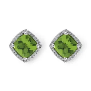 Peridot and Diamond Cushion Stud Earrings