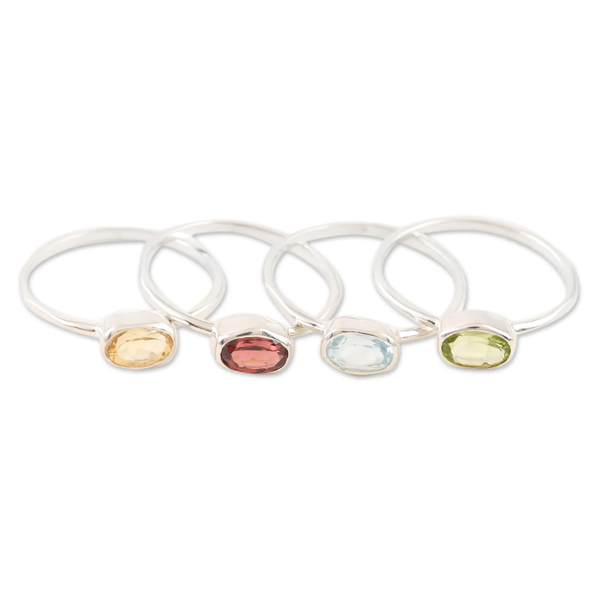 Peridot and Garnet Single Stone Rings (Set of 4) - Four Elements | NOVICA