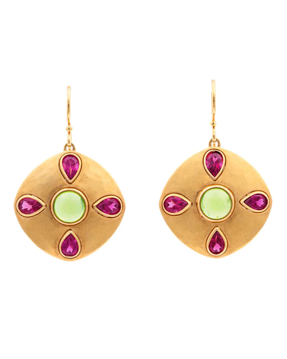 Peridot and Rhodolite Garnet Disc Earrings