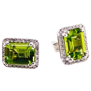 Peridot Diamond Halo Stud Earrings