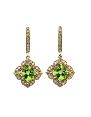 Peridot Earrings - 14ct Yellow Gold Peridot and Diamond Earrings - 787082