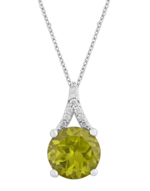 Peridot Pendant - 10ct White Gold Peridot & Diamond Pendant - 788037