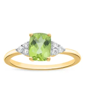 Peridot Ring - 10ct Yellow Gold Peridot and Diamond Ring - 786673