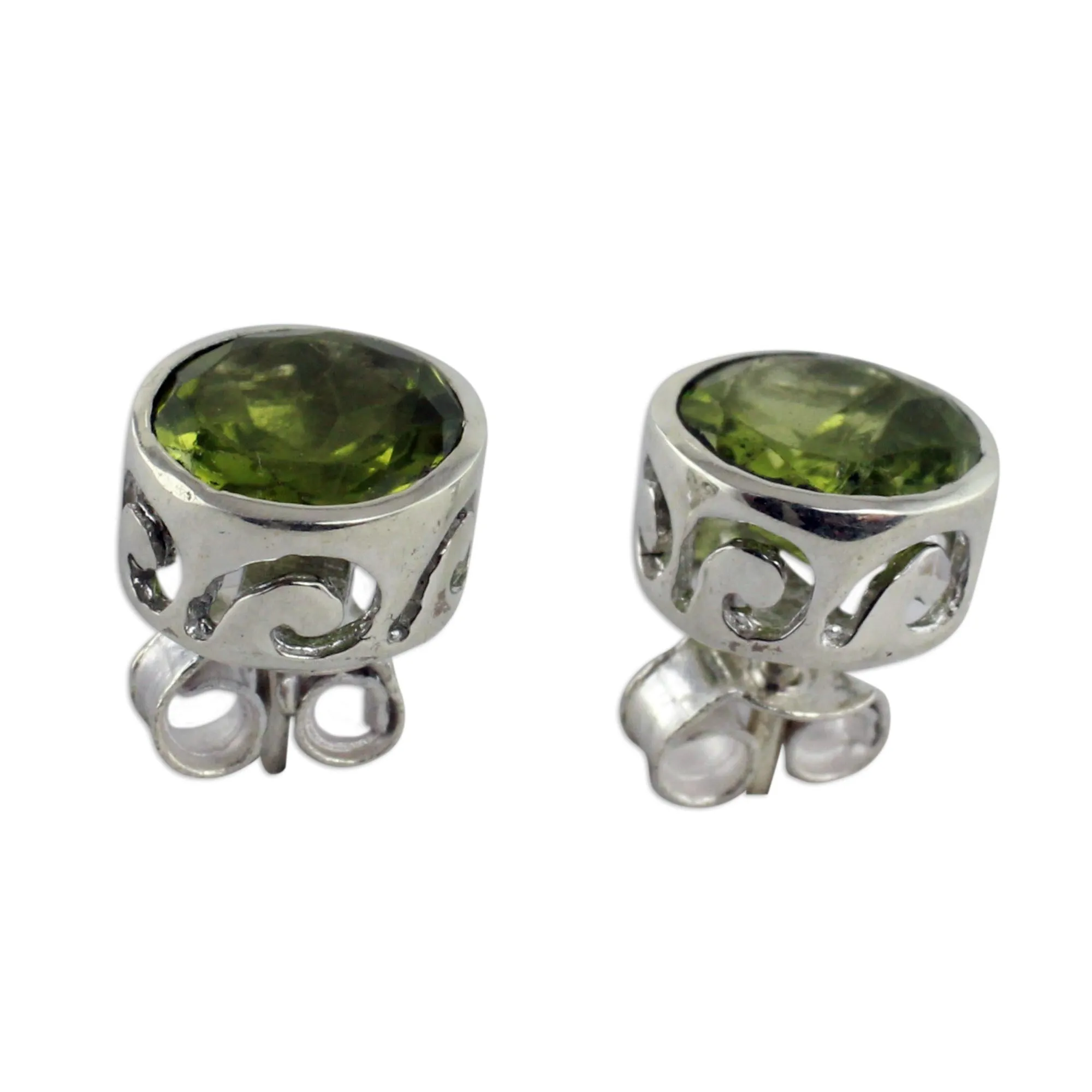 Peridot Stud Earrings Sterling Silver Jewelry - Spark of Life | NOVICA