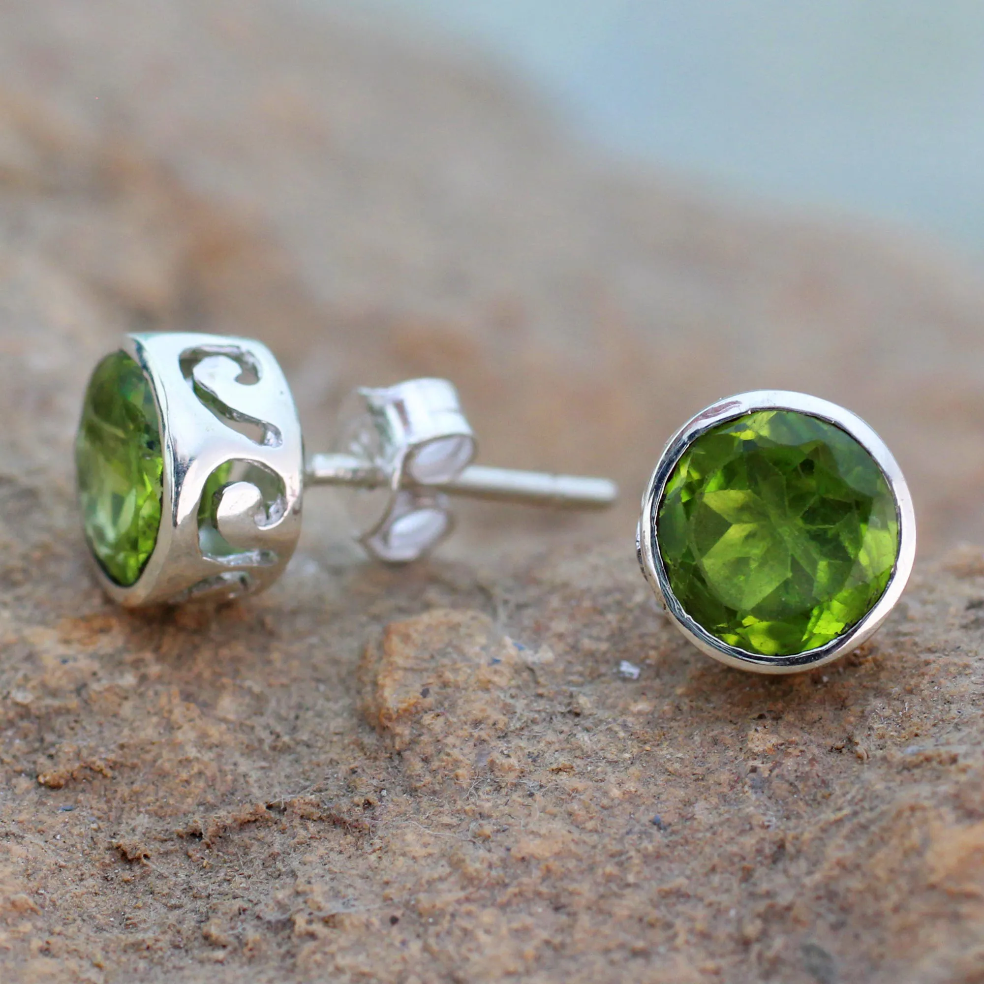 Peridot Stud Earrings Sterling Silver Jewelry - Spark of Life | NOVICA