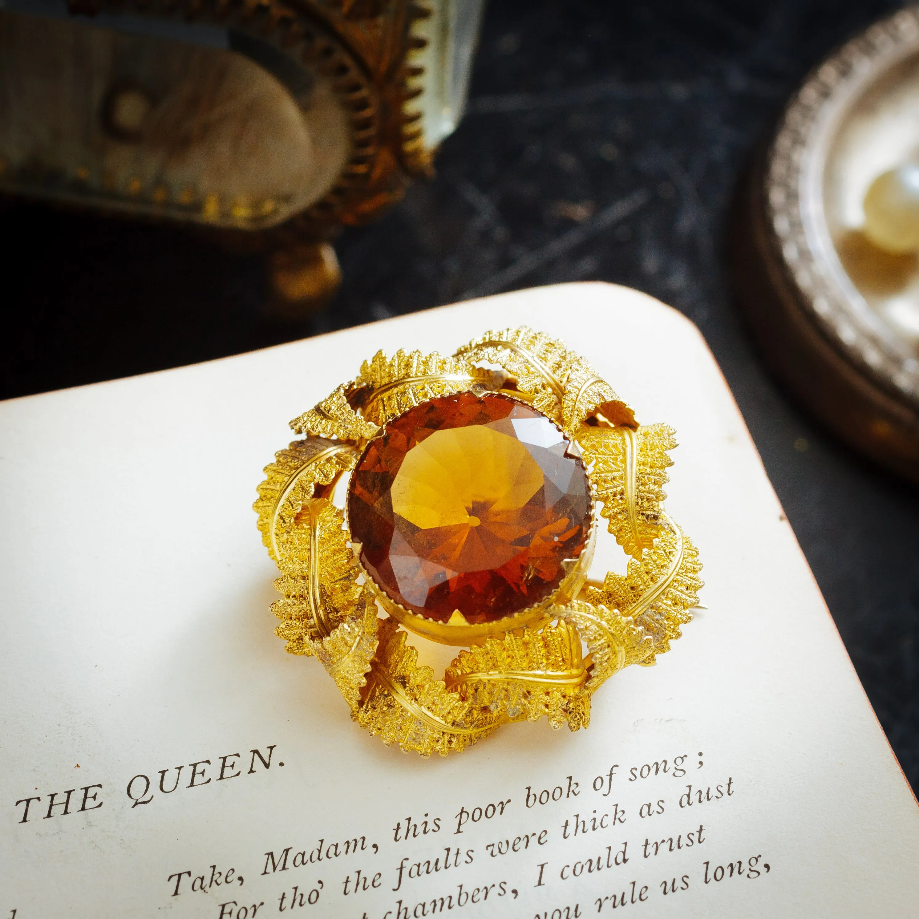 Pristine Victorian Gold Work Citrine Earrings & Brooch