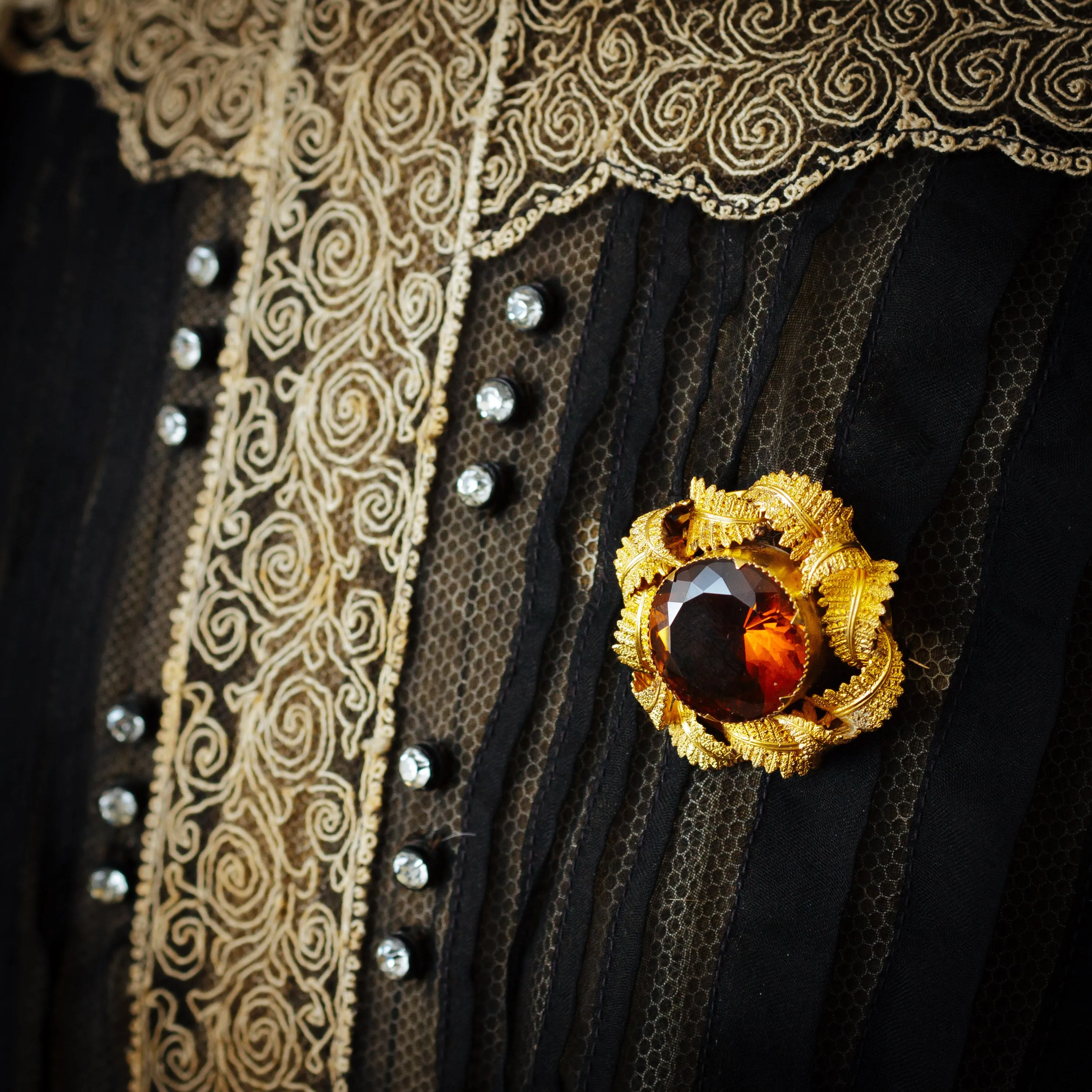 Pristine Victorian Gold Work Citrine Earrings & Brooch