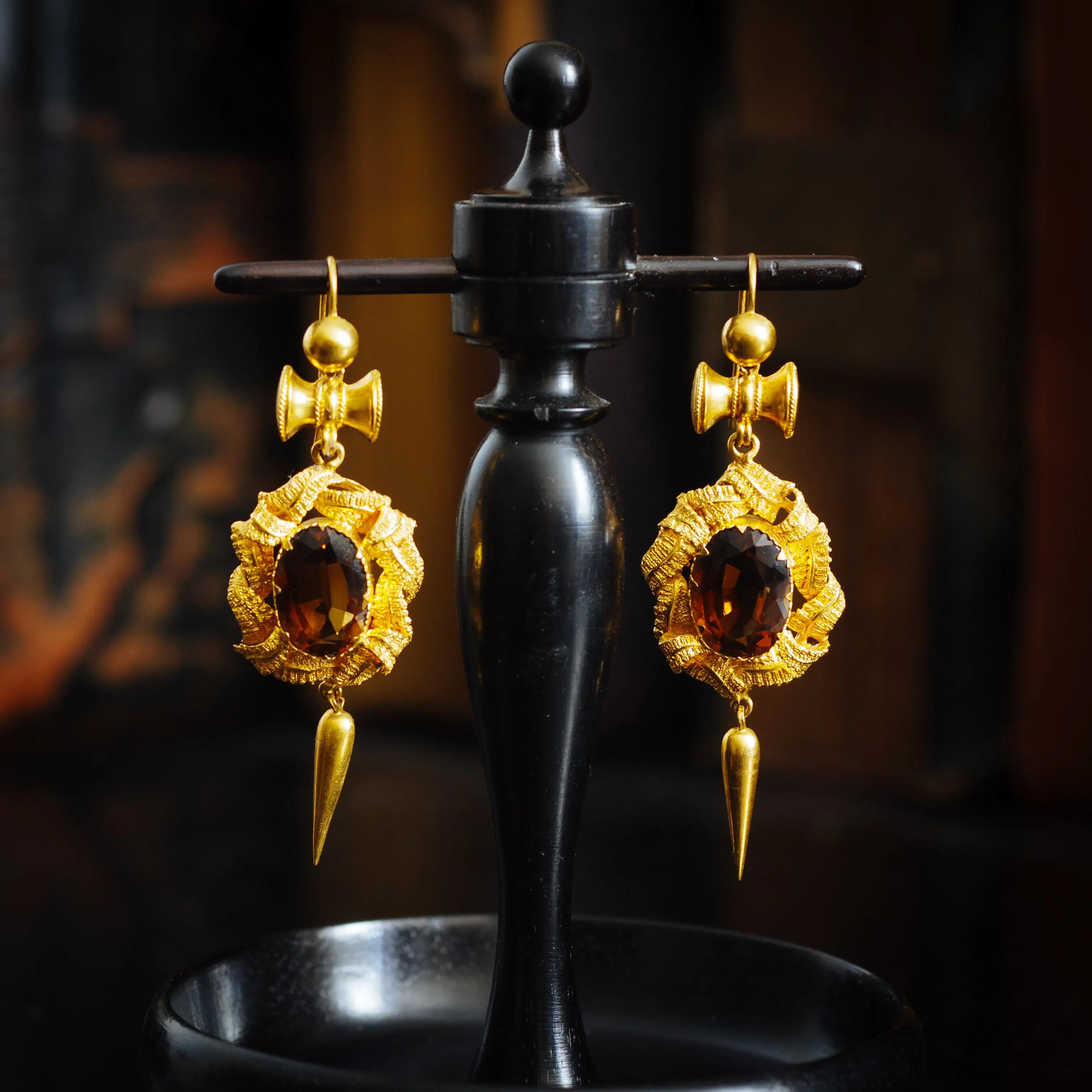 Pristine Victorian Gold Work Citrine Earrings & Brooch