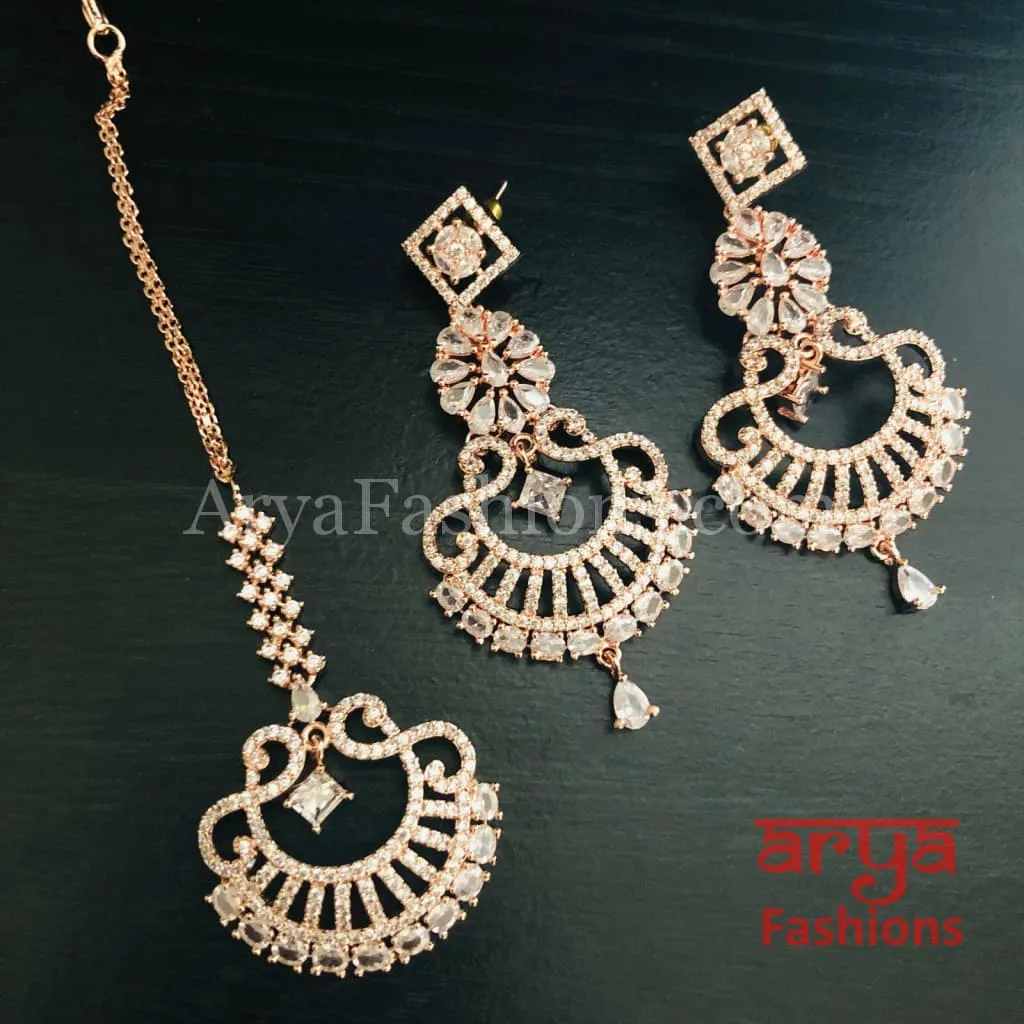 Reema Rose Gold Mang Tika Earrings Set