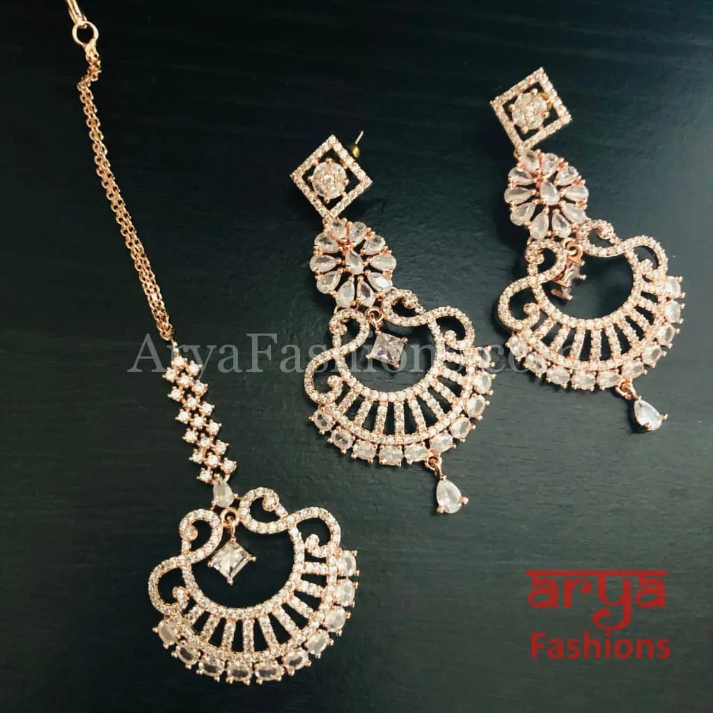 Reema Rose Gold Mang Tika Earrings Set