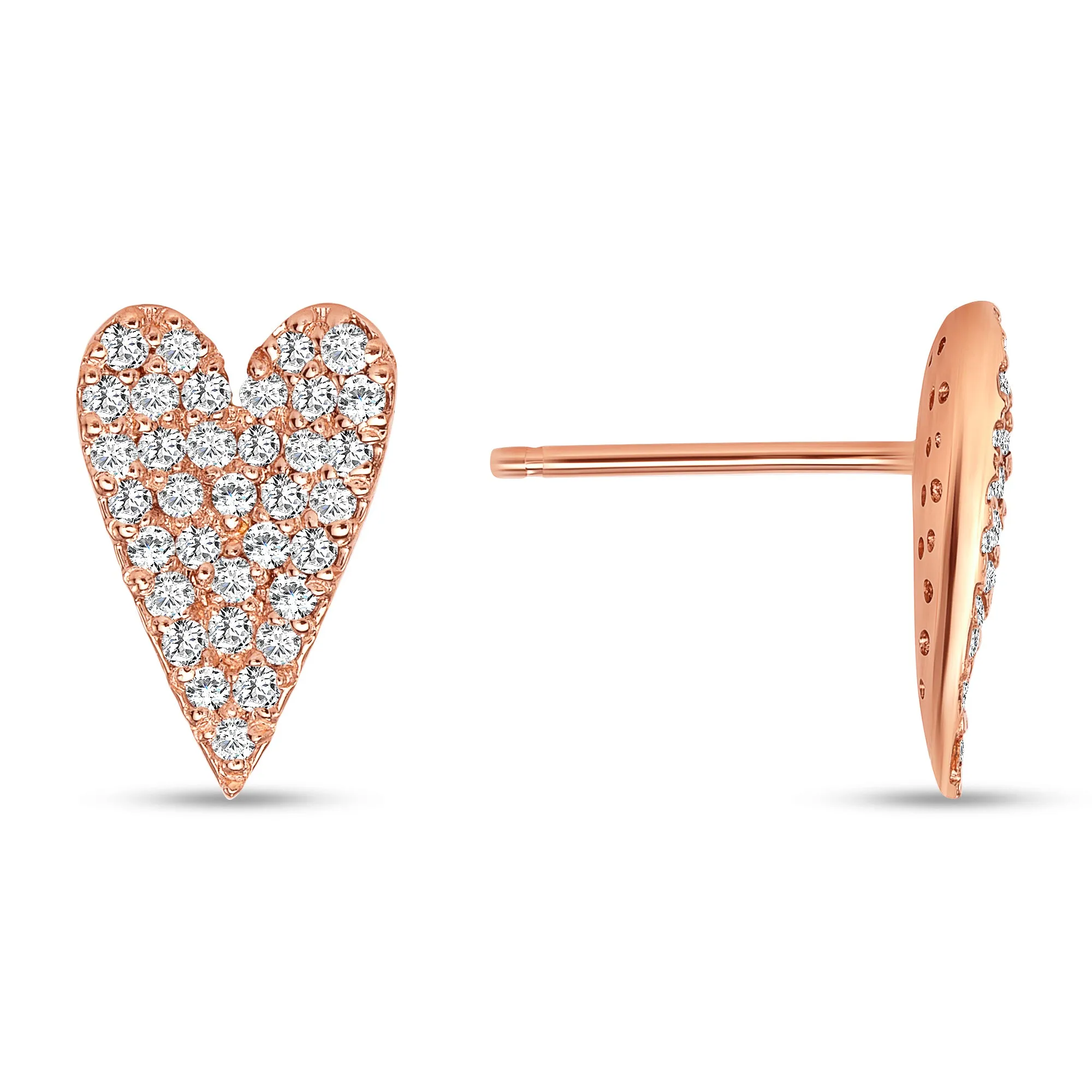 Round Diamond Heart Shape Stud Earrings Set - Push Back - Pave Set